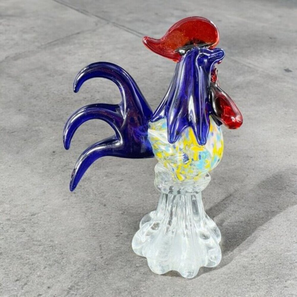 Heavy Art Glass Rooster Chicken Figurine Decor Paperweight‎ Multicolor Glass VTG